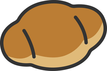 バターロールパンのアイコン（線画カラー）のイラスト