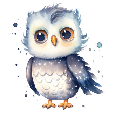 Cute Baby Owl Merry Christmas Watercolor Clipart Illustration