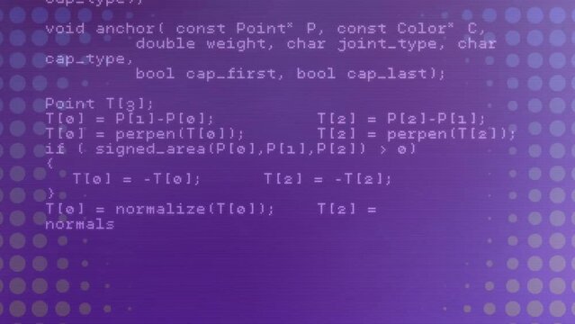 Animation of data processing over shapes on purple background