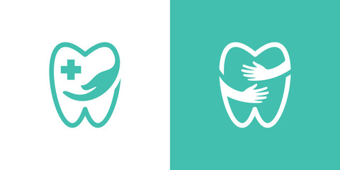logo design combining dental shapes with hands, dental care logo.