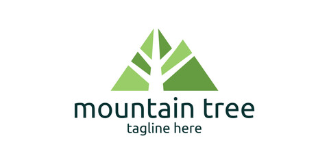 logo design combining the shape of a mountain with a tree, abstract logo.