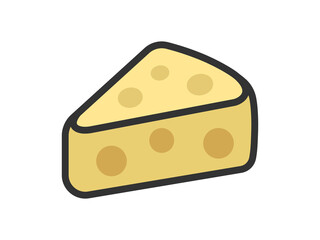 カットした、チーズのアイコン（線画カラー）のイラスト