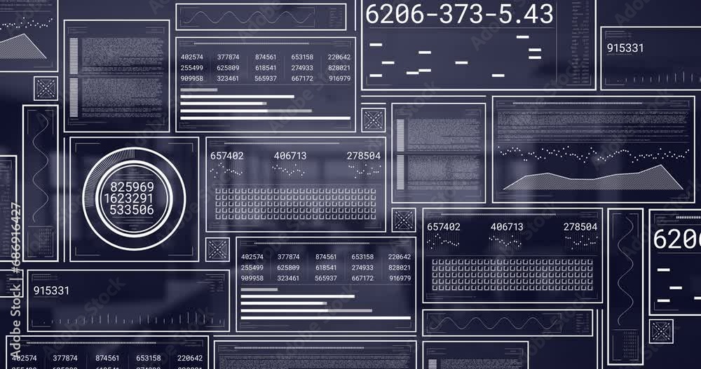 Poster animation of data processing over empty office