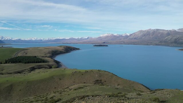 Aerial shot from the top of Lake Taupo on a sunny day