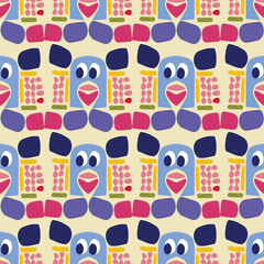 Cute scandi kids monster graphic design doodle seamless vector pattern. Colorful creature in bright happy playful endless wallpaper. Minimalist gender neutral art illustration.