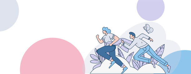 People exercising healthy running vector internet operation illustration
