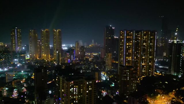 Chhatrapati Shivaji Maharaj Terminus and Brihanmumbai Municipal Corporation Head office Mumbai city evening and night aerial view 