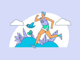 People exercising healthy running vector internet operation illustration
