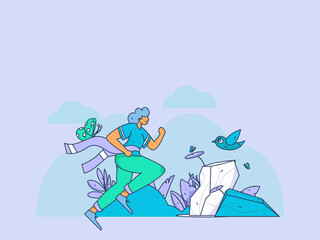 People exercising healthy running vector internet operation illustration
