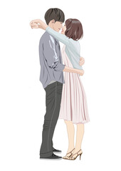 抱き合う若い男女イラスト