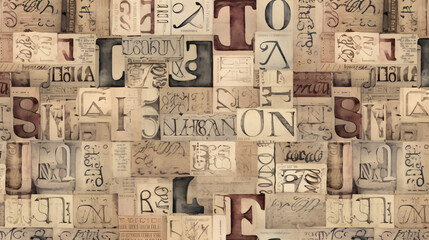 Fototapeta na wymiar Seamless Vintage Style Pattern with Uneven Grunge Letters for Retro-Themed Projects and Nostalgic Touches