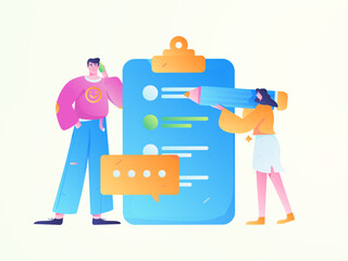 Invite friends to conduct questionnaire flat vector concept operation hand drawn illustration
