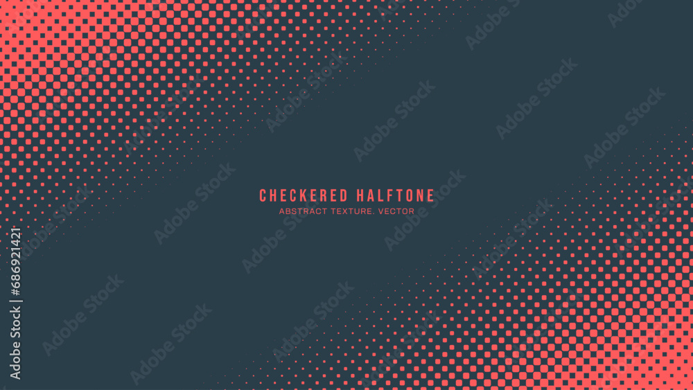 Aufkleber checkered halftone pattern vector angled border red dark blue abstract background. chequered rounded