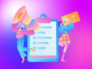 Invite friends to conduct questionnaire flat vector concept operation hand drawn illustration

