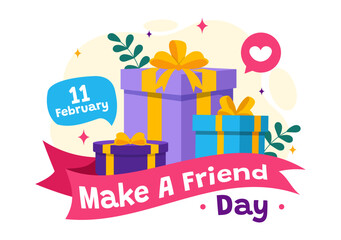 National Make a Friend Day Vector Illustration Observed on February 11th to Meet Someone and a New Friendship in Flat Cartoon Background Design