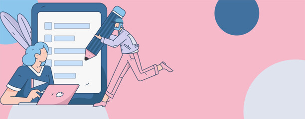 Invite friends to conduct questionnaire flat vector concept operation hand drawn illustration
