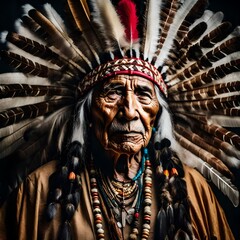 Obraz premium an Indian Native American elder chief with traditional head dress