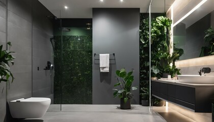 Fototapeta na wymiar New fixtures and tiles in luxurious bathroom - stylish upgrade