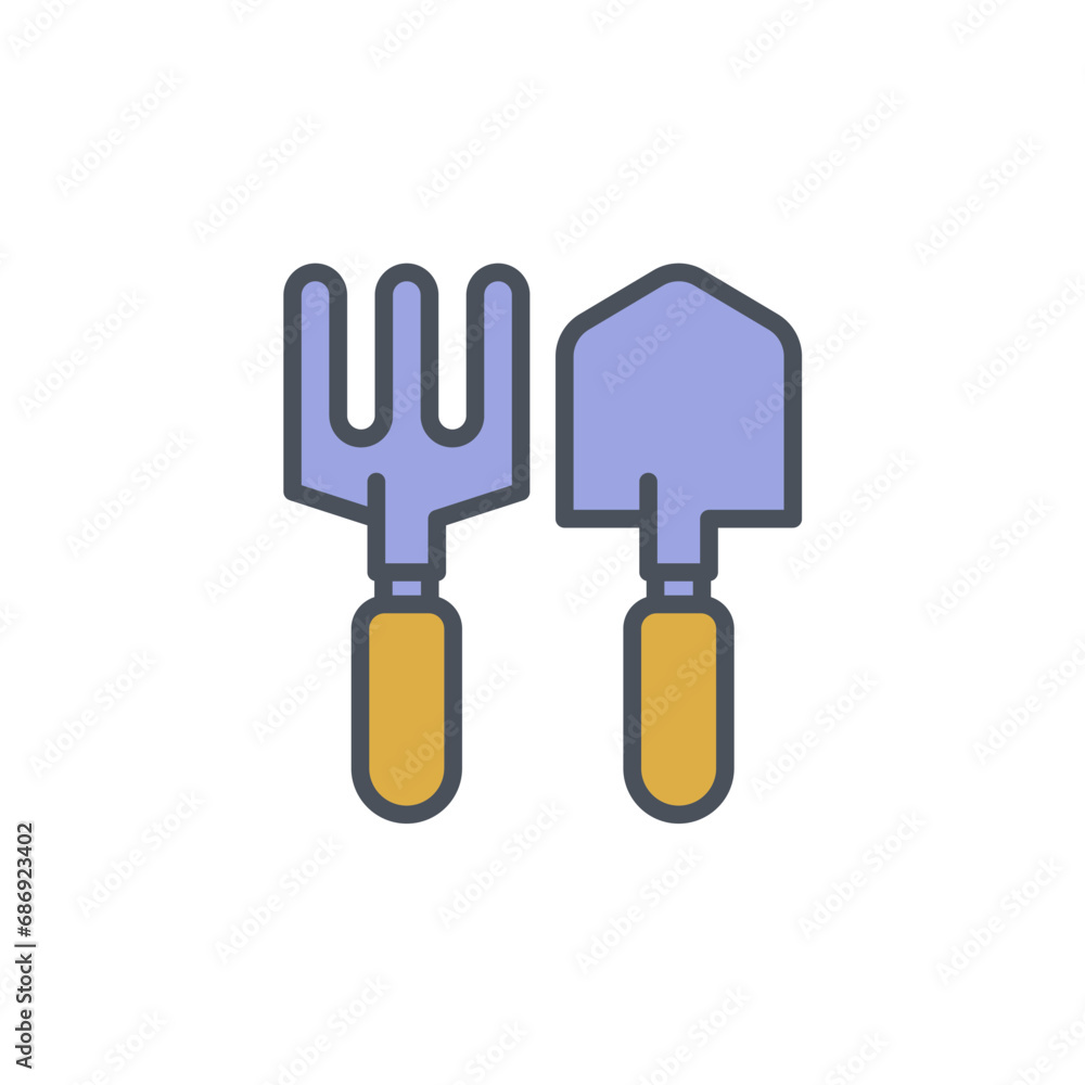 Poster vector sign of the fork and trowel symbol isolated on a white background. icon color editable.