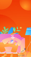 Home indoor character scene flat vector concept operation hand drawn illustration
