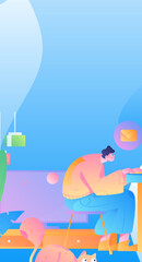 Home indoor character scene flat vector concept operation hand drawn illustration
