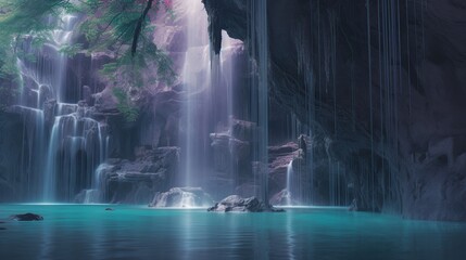 Utopian Oasis: Serene Waterfall and Crystal Clear Lake
