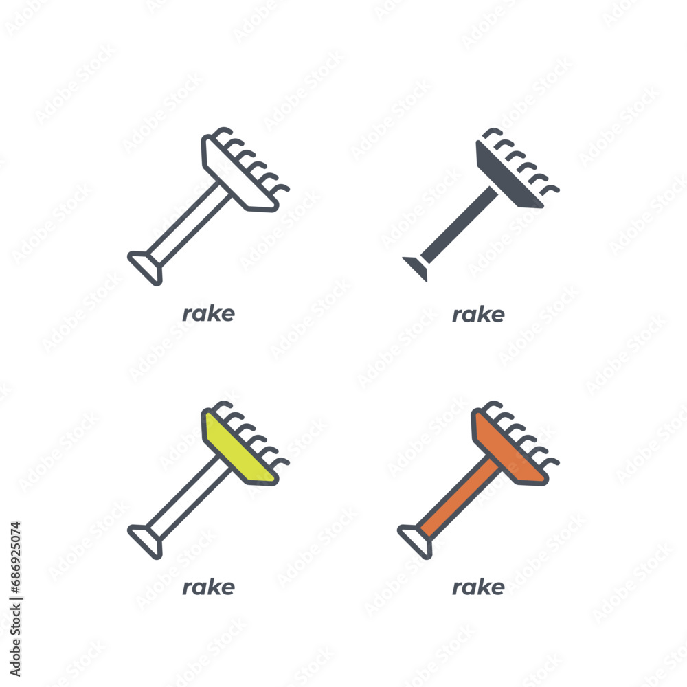 Poster vector sign of the rake symbol isolated on a white background. icon color editable.