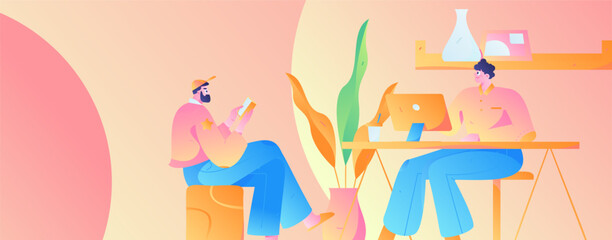 Obraz premium Home indoor character scene flat vector concept operation hand drawn illustration 