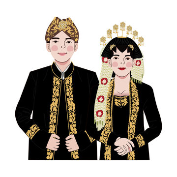 bride and groom with traditional costume wedding java indonesia