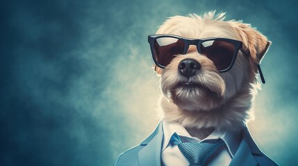 Dapper Dog in Sunglasses, Suit, and Tie