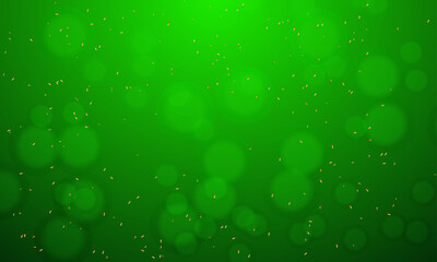 Vector gold confetti and green bokeh background