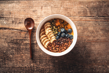 Smoothie bowl with fruit toppings