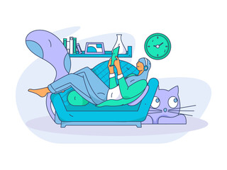 Home indoor character scene flat vector concept operation hand drawn illustration
