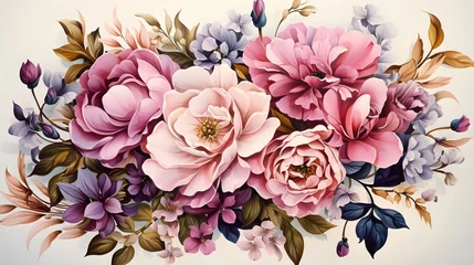 Schilderijen op glas Floral Elegance: Colorful Flowers on a White Background © Armen Y