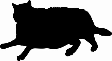 Black fat cat illustration - silhouettes of the fat cat isolated on white background- 横たわる太った黒猫のイラスト