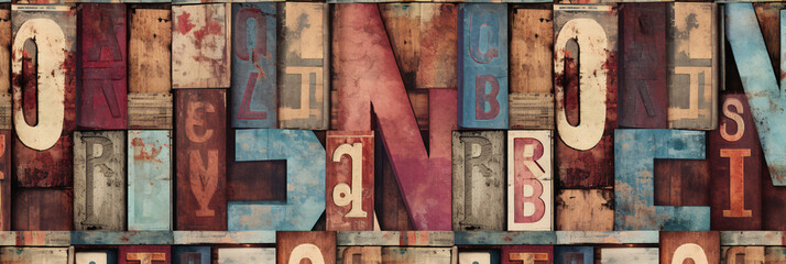 Seamless Vintage Style Pattern with Uneven Grunge Letters for Retro-Themed Projects and Nostalgic...