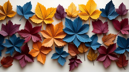 Obraz premium Autumn Elegance: Colorful Fall Leaves on a White Background