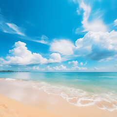 Obraz premium The beach is beautiful and clean. with waves and blue sky with clouds.