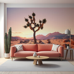 a tranquil desert landscape with a lone Joshua tree