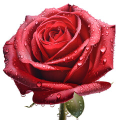 Dew-Kissed Elegance: Red Rose with Morning Dew on a Transparent Background