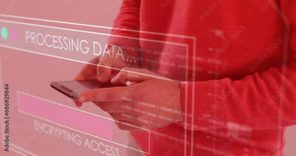 Poster animation of data processing over caucasian man using smartphone