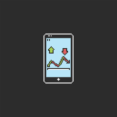 this is phone trading icon in pixel art with simple color and black background ,this item good for presentations,stickers, icons, t shirt design,game asset,logo and your project