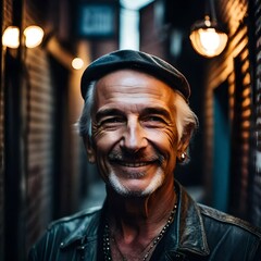 Fototapeta premium a happy senior man punk rock, punk rocker smiling in an alley