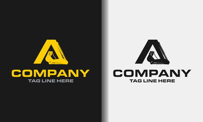 Letter A excavator logo template vector. Heavy equipment logo vector for construction company. Creative excavator illustration for logo template.	
