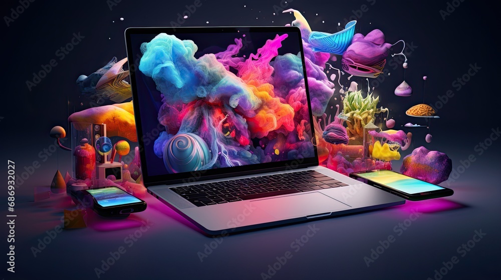 Wall mural creative visual of software and app for gadget applications. user experience design concept.