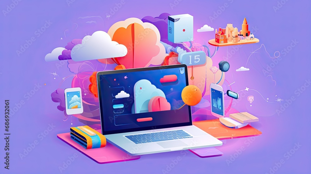 Wall mural creative visual of software and app for gadget applications. user experience design concept.