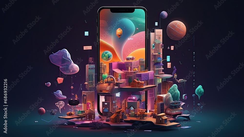 Wall mural creative visual of software and app for gadget applications. user experience design concept.
