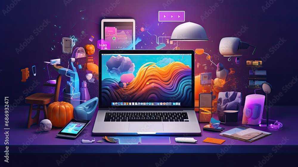 Wall mural creative visual of software and app for gadget applications. user experience design concept.