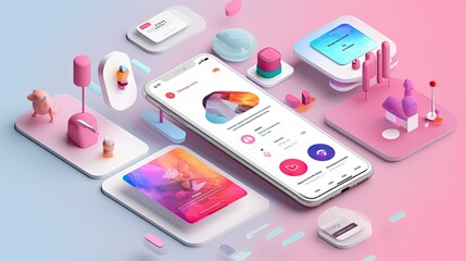 Creative visual of software and app for gadget applications. User experience Design concept. - obrazy, fototapety, plakaty