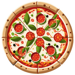 Italian pizza depicted in a hand-drawn, vector doodle-style cartoon illustration.